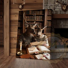 Maxcorners Romantic Deer Couple Reading Love Letters Library Personalized Name Canvas