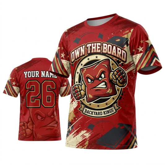 Maxcorners Cornhole Own The Board Red Warrior Mascot Personalized Name 3D Unisex Shirt