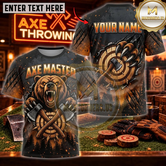 Maxcorners Axe Throwing Dark Skull Axe Master Personalized Name 3D Unisex Shirt