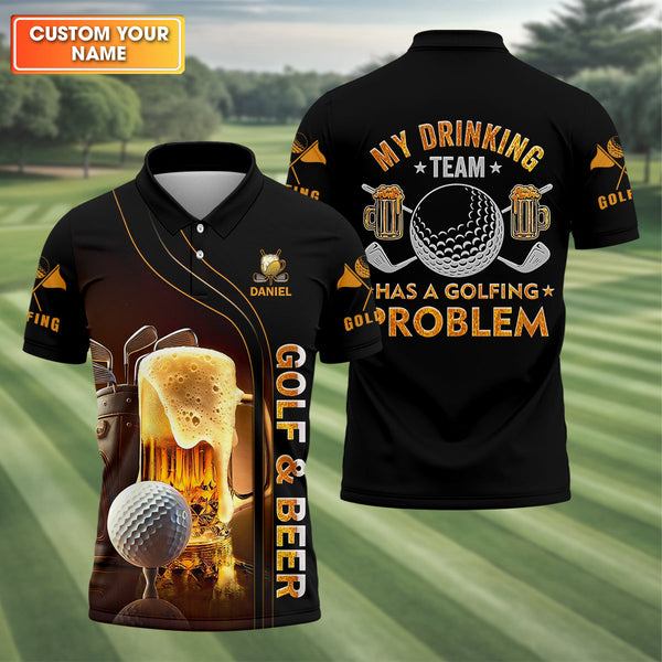 Maxcorners My Drinking Team Has Golfing Problem Custom Men's Golf Polo Shirt, Mens Golf Gift, Funny Golf Shirt