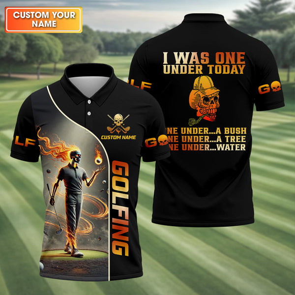 Maxcorners I Was One Under Today Custom Men's Golf Polo Shirt, Funny Skull Golf Shirt, Dad Golf Gift