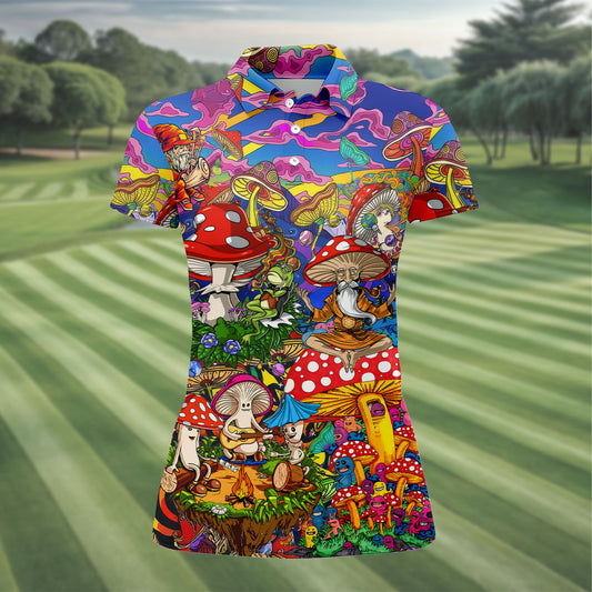 Maxcorners Psychedelic Mushroom Forest Fantasy Golf Polo, Women's Golf Polo, Printed Golf Shirt LM1507