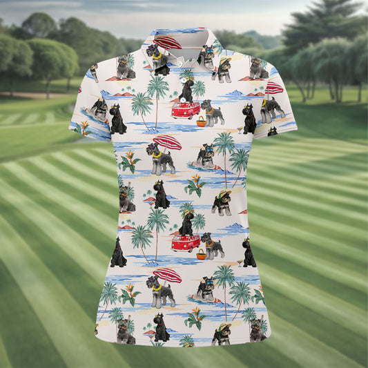 Maxcorners Schnauzer Beach Vacation Tropical Golf Polo Shirt, Golf Shirts For Women, Women’s Golf Apparel LM1507