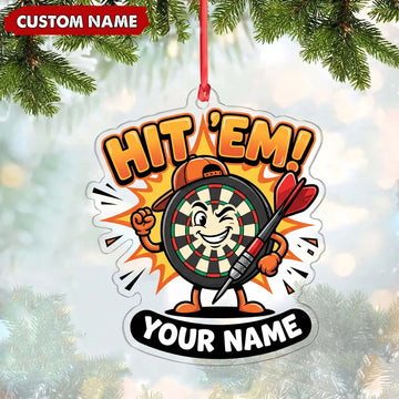 Maxcorners Darts Lover Hit Em All Typography, Target Board Burst, Sticking Darts Personalized Name Ornament 2D Flat