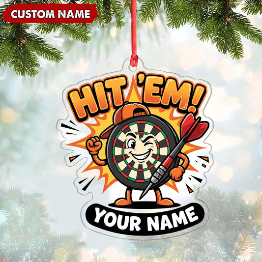 Maxcorners Darts Lover Hit Em All Typography, Target Board Burst, Sticking Darts Personalized Name Ornament 2D Flat