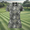 Maxcorners Grey Camo Poodle Dog Pattern Womens Golf Shirt, Womens Polo Shirt, Golf Shirt For Women LM1507