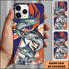 Maxcorner Fishing Dynamic Splash Comic Style Personalized Name 3D Phone Case (10 Fish Species)