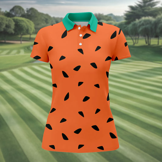Maxcorners Watermelon Slice Golf Top, Orange Summer Design, Golf Shirts For Women LM1507