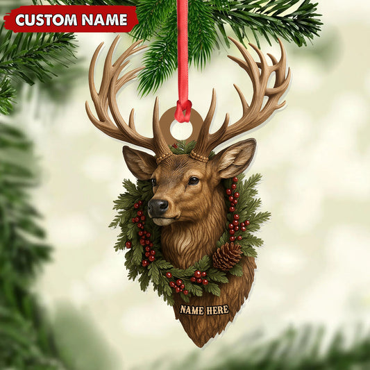 Maxcorners Personalized Rustic Deer Head Christmas Acrylic Ornament - 3D Holiday Decor & Perfect Gift for Hunters & Nature Lovers