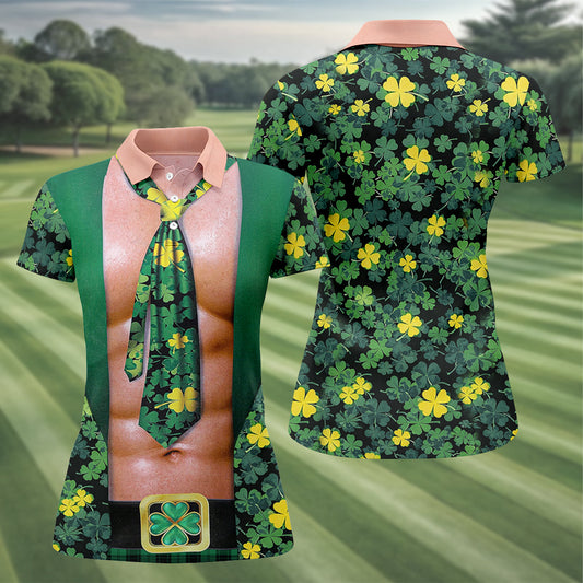 Maxcorners Funny St Patrick's Day Shamrock Golf Shirt, Women's Golf Shirts, Ladies Golf Polos, Women's Polo Shirt