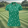 Maxcorners Stick Figure Golf Pose St Patrick's Day Shamrock Green Golf Shirt, Women's Golf Tops, Ladies Golf Polos