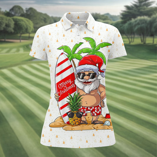 Maxcorners Women's Vacation Mode Santa Golf Shirt, Christmas Golf Shirt, Women’s Golf Apparel LM1507