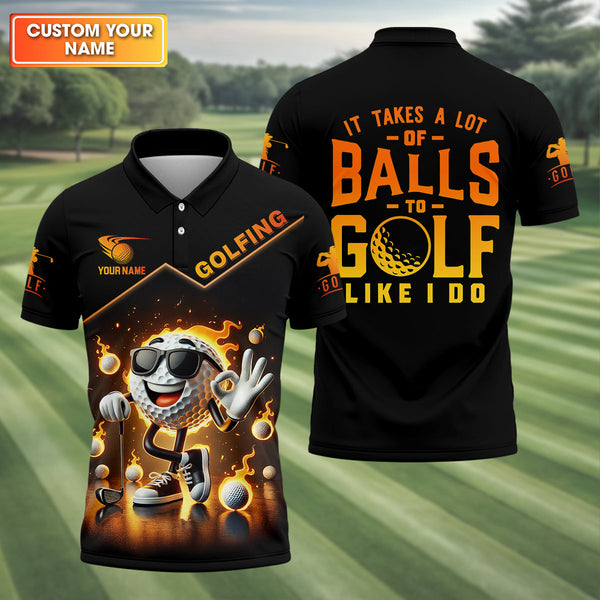 Maxcorners It Takes a Lot of Balls to Golf the Way I Do Custom Men's Golf Polo Shirt, Funny Golf Shirt, Dad Golf Gift