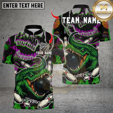 Maxcorners Bowling And Pins Crocodile Personalized Name 3D Unisex Shirt
