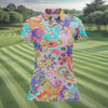 Maxcorners Vibrant Paisley Floral Patchwork Golf Polo Shirt, Ladies Golf Shirt, Golf Tops For Women LM1507