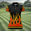Maxcorners Black Orange Yellow Flame Sleeve Golf Shirt, Golf Polo For Women, Printed Golf Shirt LM1507