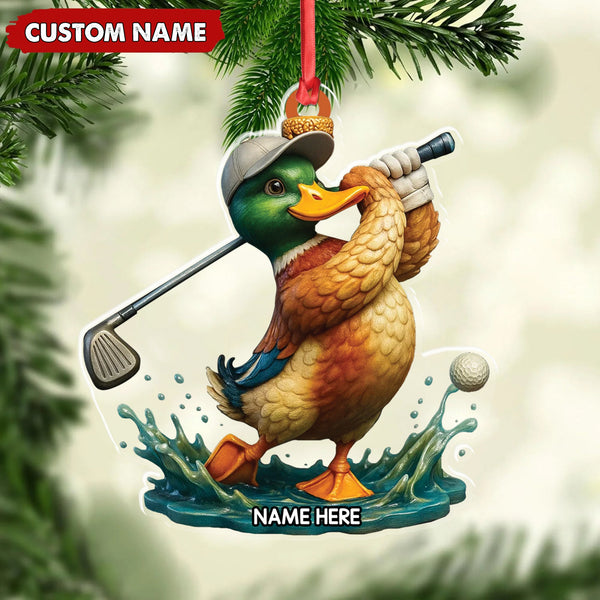 Maxcorners Personalized Acrylic Duck Golf Christmas Ornament - Custom Name Funny Hunter Gift for Golf Lovers LM0110