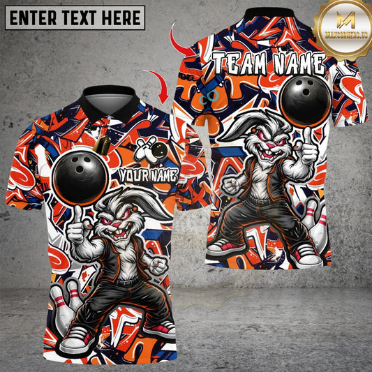 Maxcorners Cool Streetwear Rabbit Bowling Multicolor Customized Name, Team Name 3D Shirts