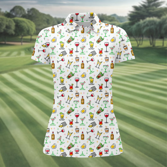 Maxcorners 19th Hole Cocktail Drinks Pattern Golf Shirt, Women’s Golf Polo, Golf Shirts For Women LM1507