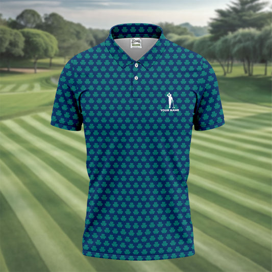 Maxcorners Three Leaf Clover Seamless Pattern St Patrick's Day Golf Shirt, Polo Shirts For Men, Golf Shirts For Men