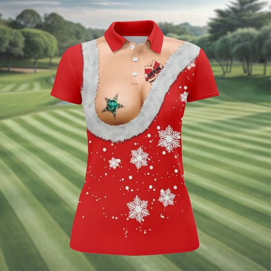 Maxcorners Funny Santa Costume Snowflake Christmas Golf Shirt, Women's Golf Tops, Printed Golf Shirt LM1507