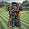 Maxcorners Dark Tropical Disc Golf Basket Polo Shirt, Women’s Golf Tops, Golf Polo For Women LM1507