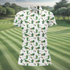 Maxcorners St Patrick's Day Leprechaun Character Golf And Beer White Golf Shirt, Fun Women's Golf Shirts, Ladies Golf Polos