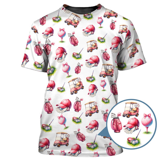 Maxcorners Pink Golf Pattern Polos, Women’s Golf Shirt, Golf Shirts For Ladies