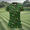 Maxcorners St Patrick's Day Leprechaun Golf Pose Irish Flags Shamrock Golf Shirt, Women's Golf Shirts, Ladies Golf Polos