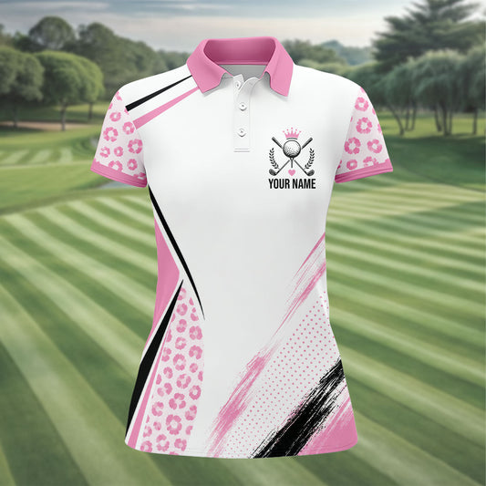 Maxcorners Personalized Pink Golf Crest Polo Shirt, Women’s Golf Polo, Ladies Golf Tops LM1507