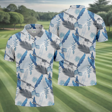 Maxcorners Blue Feather Golf Polo Shirt, Mens Golf Gift, Mens Tropical Shirts