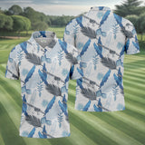 Maxcorners Blue Feather Golf Polo Shirt, Mens Golf Gift, Mens Tropical Shirts
