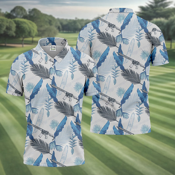 Maxcorners Blue Feather Golf Polo Shirt, Mens Golf Gift, Mens Tropical Shirts