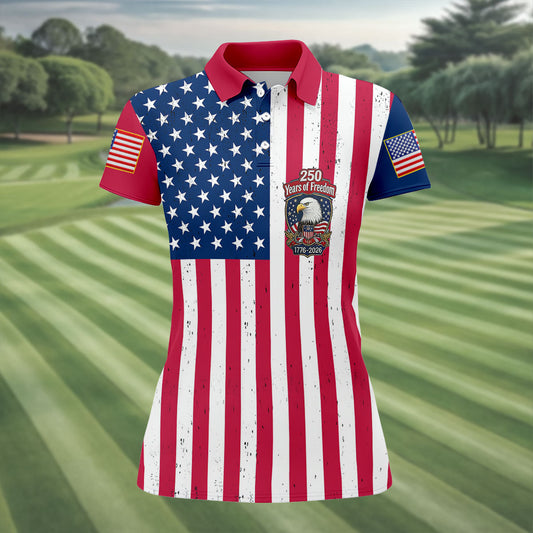 Maxcorners Vintage USA Flag Eagle 250 Years of Freedom Golf Polo Shirt, Women's Golf Polo, Golf Tops For Women LM1507