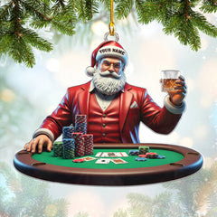 Maxcorners Personalized Poker Santa Ornament, Custom Santa Poker Ornament, Poker Christmas Ornaments, Gift For Gambler Lover