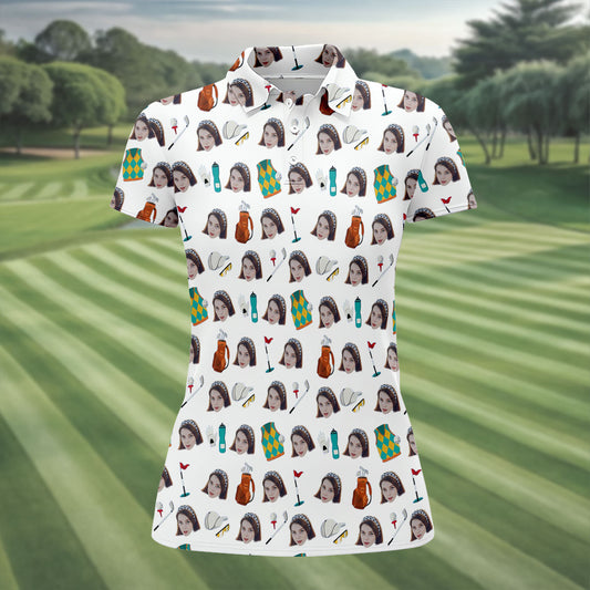 Maxcorners White Custom Photo Golf Icons Polo Shirt, Women’s Golf Tops, Performance Golf Shirt LM1507