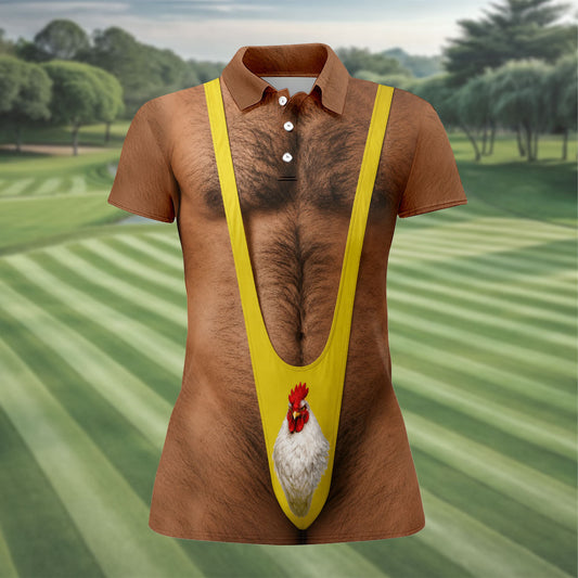 Maxcorners Funny Chicken Yellow Singlet Body Golf Shirt, Women’s Golf Polo, Printed Golf Shirt LM1507