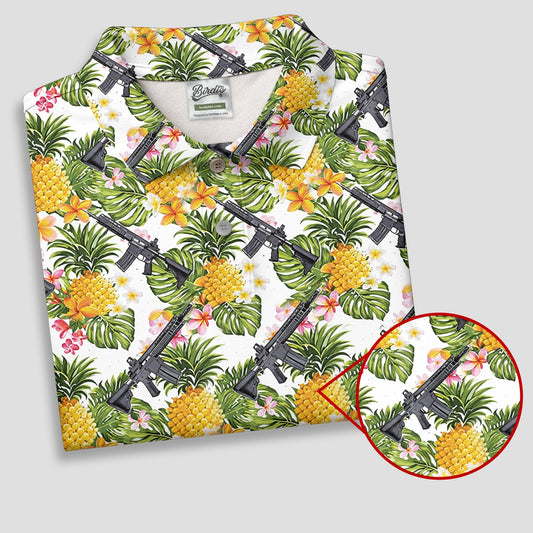 Maxcorners Tropical Pineapple Rifle Golf Shirt, Hawaiian Tactical Print, Women’s Golf Polo LM1507