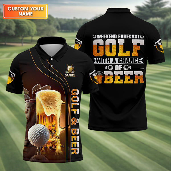 Maxcorners Weekend Forecast Golf With A Change Of Beer Custom Golf Polo Shirt, Mens Golf Gift, Golf Lover Gift