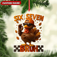 Maxcorners Personalized Six Seven Bruh Turkey Christmas Ornament, Custom Name Trend 67 Cool Turkey with Sunglasses, Funny Christmas Tree Decoration