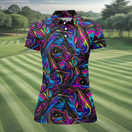 Maxcorners Vibrant Neon Liquid Marble Abstract Golf Shirt, Women’s Golf Tops, Women’s Golf Apparel LM1507