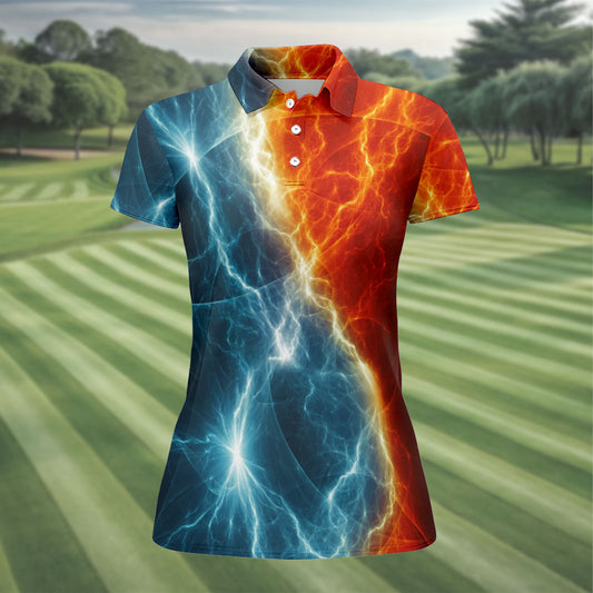 Maxcorners Lightning Fire And Ice Split Golf Polo Shirt, Golf Shirts For Women, Women's Golf Apparel LM1507