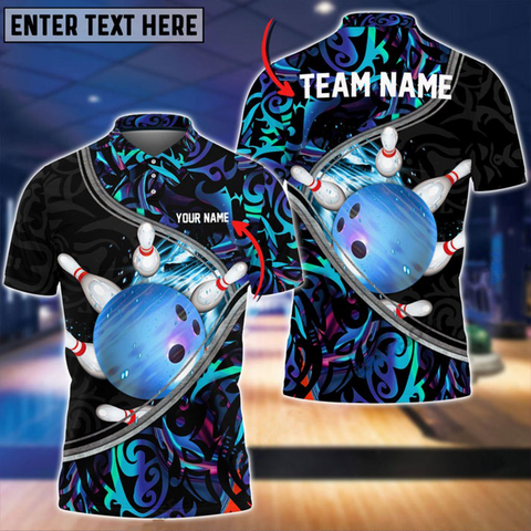 Maxcorners Tattoo Color Bowling and Pins Customized Name And Team Name 3D Shirt