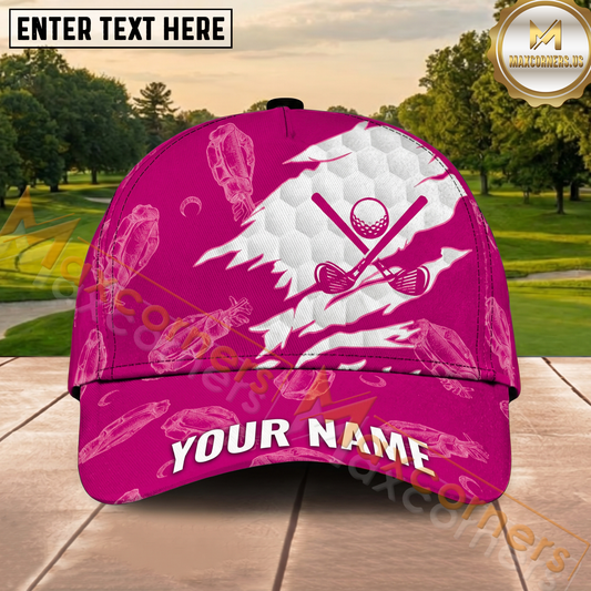 Maxcorners Golf Pink Splatter Golfer Silhouette Personalized Cap