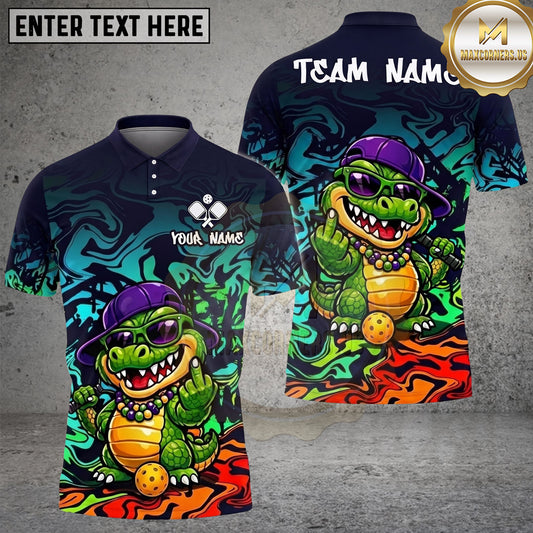 Maxcorners Pickleball Polo Hip Hop Crocodile Character Multiple Options Personalized Name, Team Name 3D Shirt