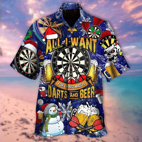 MaxCorners Darts All I Want For Christmas Is Darts And Beer Hawaiian Shirt