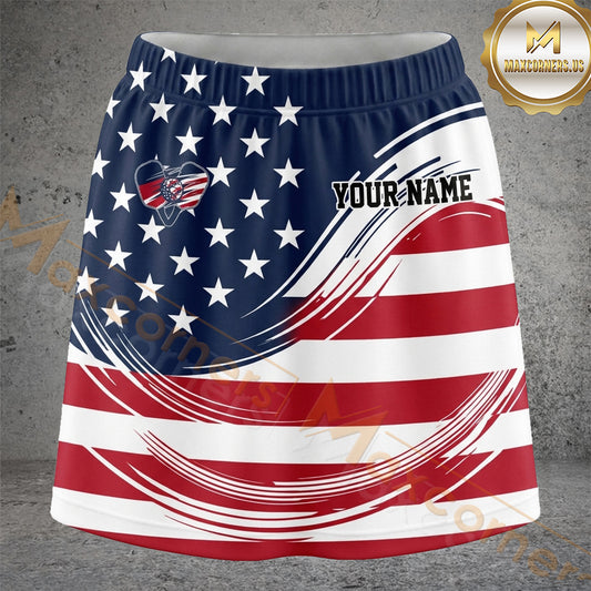 Maxcorners Pickleball Classic American Flag Wave Personalized 3D Skort, Skirts With Shorts