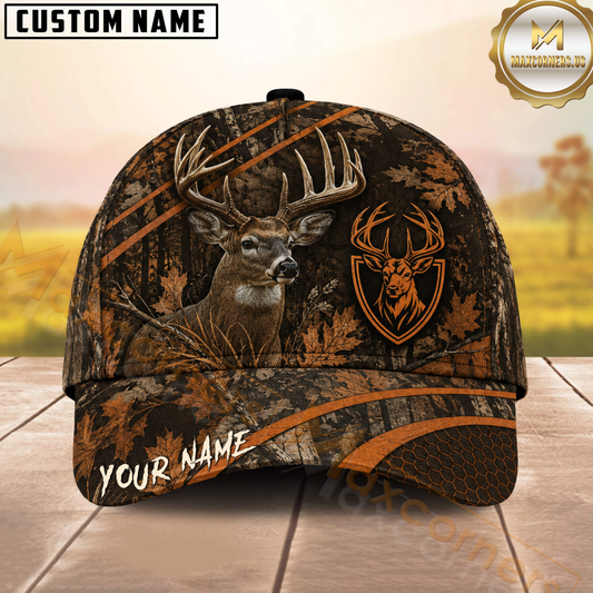 Maxcorners Whitetail Deer Hunting Orange Hexagon Camo Multiple Options Personalized Name 3D Cap