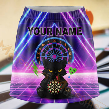 Maxcorners Darts Retro Neon Cat Dartboard Personalized 3D Skort, Skirts With Shorts