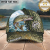 Maxcorners Fishing Olive Scale Wave Splash Circle Logo Personalized Name 3D Cap (12 Fish Species)